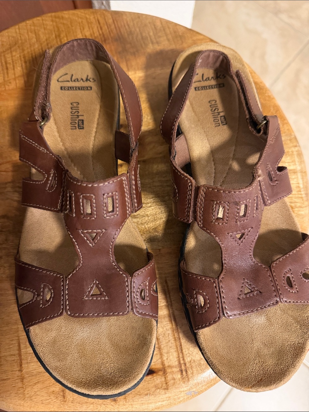 Clarks Kids Brown Leather Strap Sandals